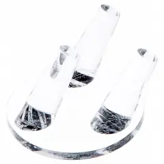 Plymor Clear Acrylic Ring Finger Display, Triple on Round Base, 3" W x 3" D x 1.75" H