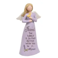 Decorative Resin Angel Figurine with Singing Bird and Lavender Florals