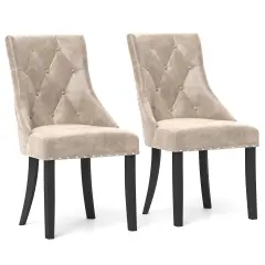 Tufted Wingback Upholstered Dining Chairs Set of 2-Light Brown