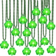 St. Patrick's Day Accessories Green Light up Shamrocks Necklaces St Patrick Day Beads Led Green Shamrock Necklace Irish Metallic for Irish St. Patrick Party Dressing up Costume Supplies