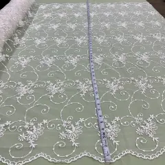 1 Yard Beaded Lace Fabric Embroidered Pearl Sequin Tulle Mesh Dress 52" Width Ivory