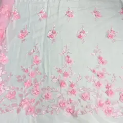 1 Yard 3D Floral Lace Fabric Embroidered Soft Tulle Net Mesh Wedding 50" Width Pink