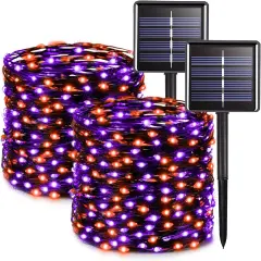 2 Pack 66FT 200 LED Orange Solar Halloween Lights