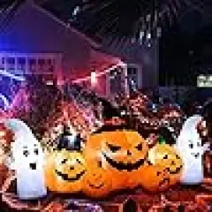 Pumpkin Lanterns with White Ghosts and Black Cat