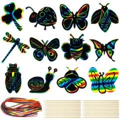 Wrapables 36pc Rainbow Scratch Arts Ornaments, DIY Magic Scratch Arts and Crafts, Insects