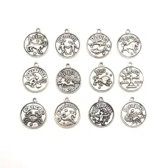 Antiqued Silver Zodiac/Astrology Coin Charm Set, 20x17mm