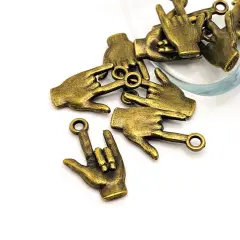 Bronze ASL I Love You Sign Language 3D Charms, 22x12mm