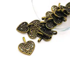 Bronze Filigree Scroll Heart Charms, 16x15mm