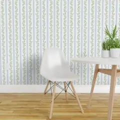 Peel & Stick Wallpaper 2FT Wide Sage Green Stripe Regency Cottagecore Neutral Traditional Soft Blue Pastel Greens Grandmillenial Custom Removable Wallpaper by Spoonflower