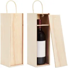 2 Pack Unfinished Wooden Wine Boxes with Handles for DIY Crafts, Gifts, Birthday and Housewarming Parties, Customizable with Paint, Engravings, and Imprints (14x4 in)