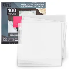 100 Sheets 12 x 12 in Translucent Vellum Paper - 93gsm/63lb Printable Tracing Paper for Invitation, Sketching and Card Overlays White