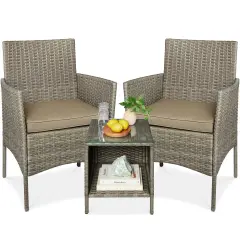 Best Choice Products 3-Piece Outdoor Wicker Conversation Patio Bistro Set, w/ 2 Chairs, Table Taupe/Desert