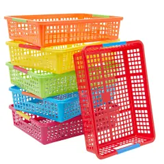 6 Pack Plastic Turn In Paper Trays for Classroom, Colorful Storage Bin Basket Organizers for School Supplies, 6 Colors (10 x 13.5 In) Multicolor
