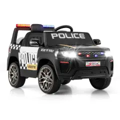 12V Electric Kids Ride-On Police Car with Remote, Siren, and Flashing Lights Black