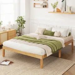 Full Size Bed Frame with Wooden Slats Support and Rubber Wood Legs Perfect for Dorm Room Natural