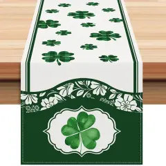 Lucky Clover Green Shamrocks Table Runner, Seasonal St Patrick's Day Holiday Kitchen Dining Table Runner
