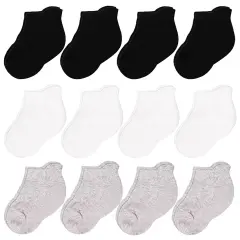 CozyWay Kids Ankle Socks - Comfy Cotton Socks for Boys and Girls Ages 3 Years and Up - No Show Soft & Breathable - Unisex Black, Gray, White - 12 Pack Multicolor