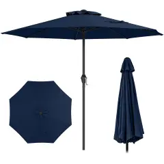 Fabric Outdoor Heavy Duty Market Umbrella with Crank Handle, 8 Sturdy Ribs, UV Protection Navy