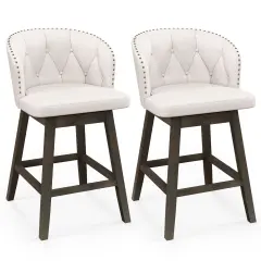 Fabric Upholstered Counter Height Bar Stools, Set of 2 with Padded Seat and Footrest Beige