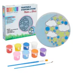 11-Piece 10-Inch Paint-Your-Own Moon and Stars Stepping Stone Kit - Includes 1 Moon and Stars Stone, 8 Pots with 10ml Acrylic Paint Each, and 2 Brushes for Yard Walkway Decorations Multicolor