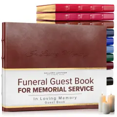 Gallery Leather Guest Book Funeral, In Loving Memory, Memorial, 192 Lined Pages, Bonded Leather, Hardcover Acadia Tan
