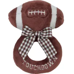 Bearington Baby Touchdown, 5.5 Inch Plush Stuffed Baby Football Soft Ring Rattle, For Ages 0-14 Brown