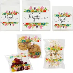 Floral Thank You Goodie Bags, Party Decor in 3 Sizes (300 Pack) White