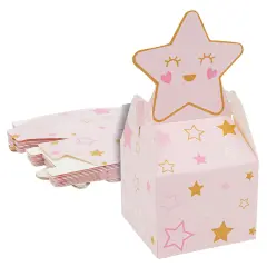 24 Pack Pink Star Themed Party Favor Gable Treat Boxes for Girls Twinkle Twinkle Little Star Baby Shower Decorations (3.5 x 7.7 In)