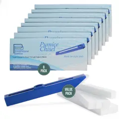Powerstone Pumice Long Lasting Chisel Sticks - 8 Pack | Refillable Case with 8 Scouring Sticks to Remove Stains, Limescale & Carbon Buildup from Stoves, Ovens, BBQ Grills, Sinks, Tiles, Toilets & More White