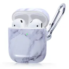 Marble Case for Airpods 2 & 1, Glossy Soft TPU Protective Smooth Cover with Portable Keychain, Supports Wireless Charging, Shockproof & Anti-Scratch, Shinny White Marble by Insten