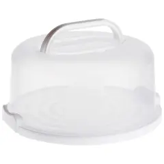 Round Cake Carrier with Lid and Handle, Dessert Container for Pie, Cupcakes (12 x 5.9 In) White