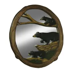 Woodland Black Bear Family Hand Crafted Wooden Wall Mirror 39 in.