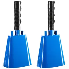 2 Pack 9.5-inch Cowbells for Sporting Events, Percussion Noise Makers with Handle for Football Games, Stadiums (Blue)