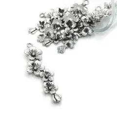 Silver Plumeria Plum Blossom Charms, 57x18mm