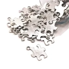 Silver Autism Awareness Puzzle Piece Charms, 22x14mm