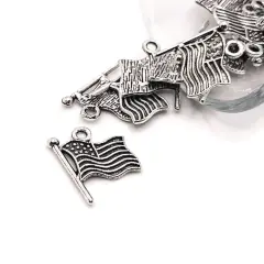 Silver American Flag USA Charms, 15x18mm