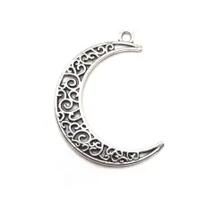 Antique Silver Crescent Scroll Moon Charms, 40x29mm
