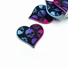 Punk Valentine's Day Heart with Skulls Charms, 32x34mm