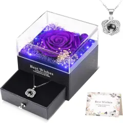 Lighted Preserved Real Rose with Heart Necklace - Violet