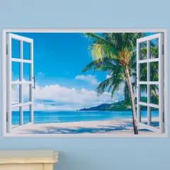 Collections Etc Beach View Window Removable Wall Decal