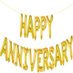 Happy Anniversary Balloon Banner - Gold