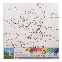 Angels Craft Paint by Number Canvas Set - Secret Fairy Garden| Includes: 1 Pre-printed Canvas, 6 Acrylic Paint pots, 1 Artist Brush