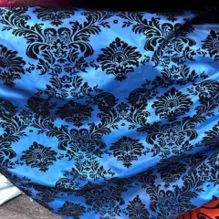 1 Yard Ornate Damask Flocking Taffeta Fabric for Distinctive Decor 58" Width Royal Blue/Black