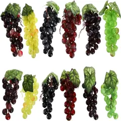 12 Bunches Artificial Grapes, Simulation Lifelike Grape Clusters, 6 Colors, 2 Size