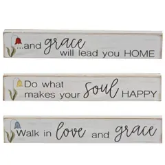 Love and Grace Mini Wooden Stick Inspirational Tulip-Illustrated Blocks with Uplifting Quotes - 3 Asstd