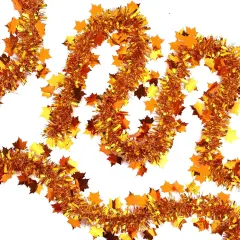 Golden Copper Maple Leaf Glittering Fall Garlands