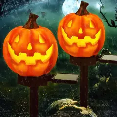 2 Pcs Halloween Pumpkin Pathway Solar Lights