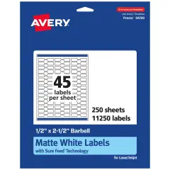 Avery Matte White Barbell Labels with Sure Feed, 1/2" x 2-1/2"