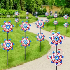 4th of July Patriotic Pinwheels Decorations, 20 Pack Pinwheels for Kids Sparkly Reflective Pinwheels for Yard and Garden