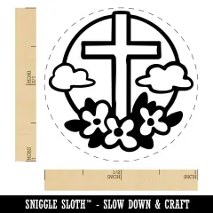 Easter Cross with Flowers and Clouds Self-Inking Rubber Stamp Crafting Planners Orange